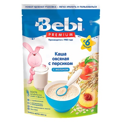 Каша овсяная с персиком с молоком 200 грамм Bebi Premium 87028 1